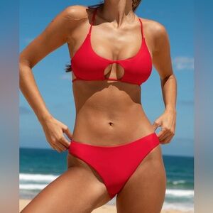Red Keyhole Bikini Set - Women's Two-Piece Swimwear